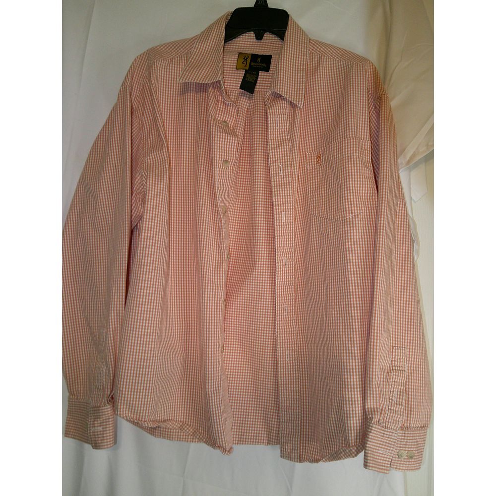 Browning Orange Gingham Check‎ Button-Down Shirt Casual Long Sleeve XL